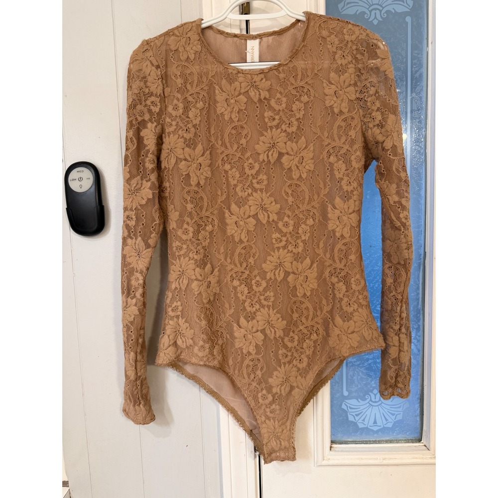 Zimmermann Floral Lace Long Sleeve Bodysuit Tan Camel Size 3 8622TF25R